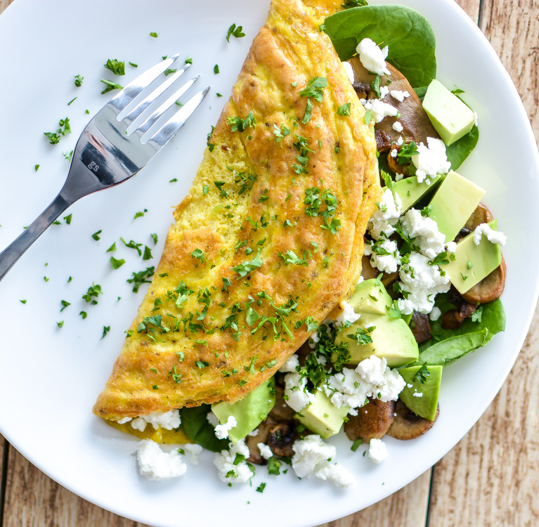Mushroom, Goat Cheese and Spinach Omelette