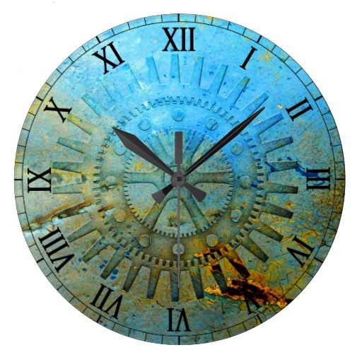 Aqua Steampunk Gears Wall Clock by Angela Fuller