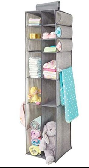Long Soft Fabric Over Closet Rod Hanging Storage Organizer with 6 Divided Shelves, Side Pockets